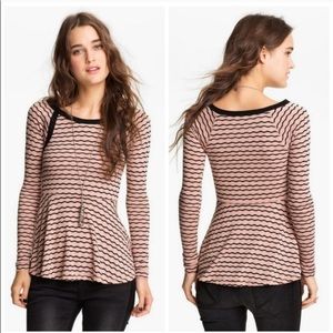 Free People Pink Black Striped Peplum Top D87
